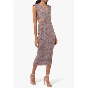 Self-Portrait Women’s Space-Dye Crossover Knit Midi Dress Light Blue Red Large